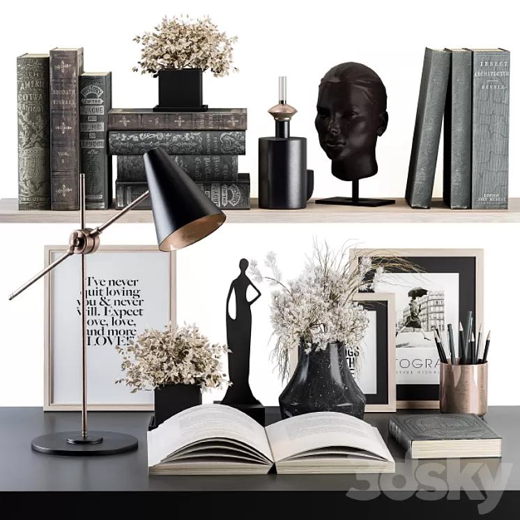 Decorative Set Reading Desk 02 3D Model