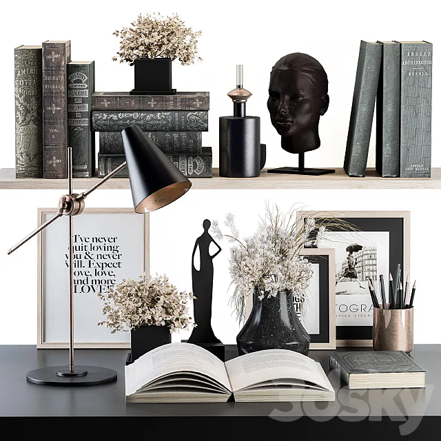 Decorative Set Reading Desk 02 3D Model