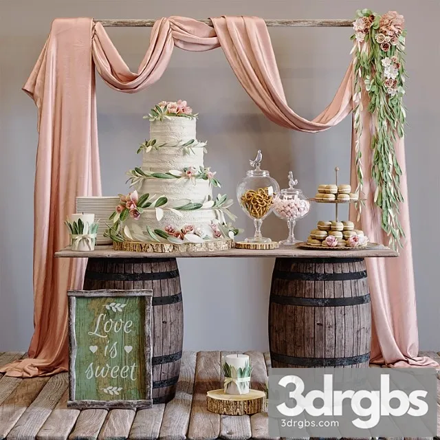 Decorative set Rustic wedding style sweet table 3D Model Free