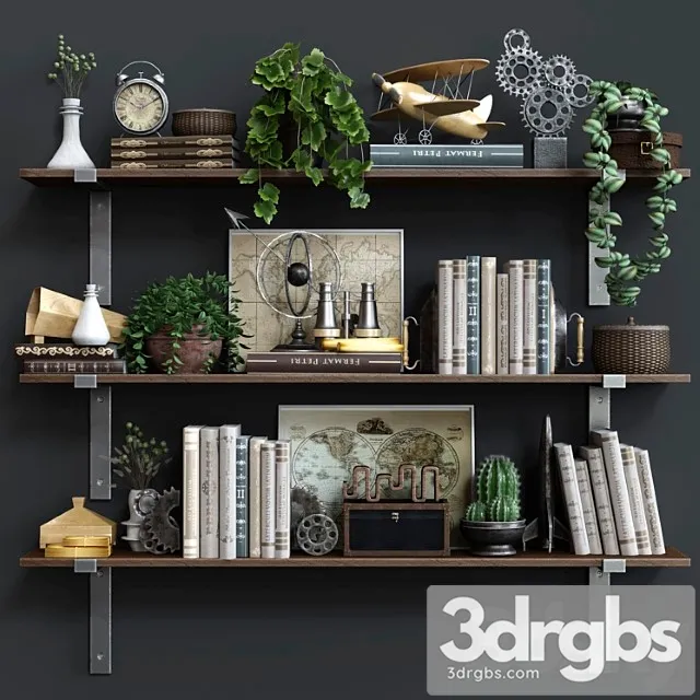 Decorative set Shelf industrial plank rh 3D Model Free