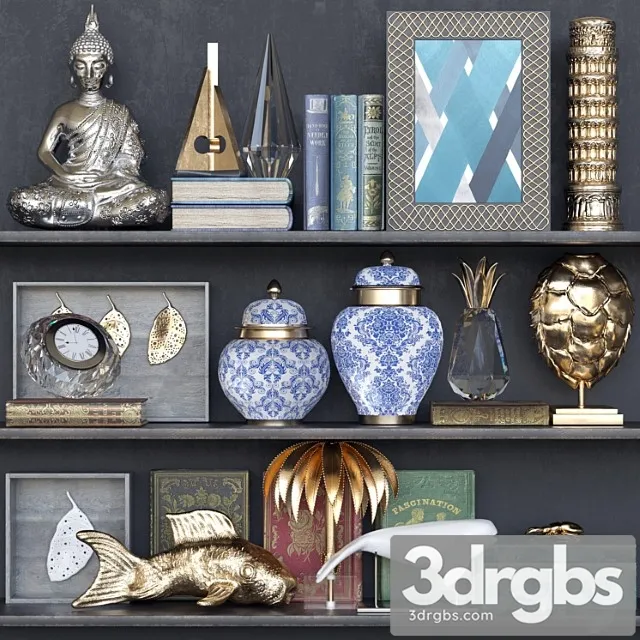 Decorative set Shelf with a collection of decor books and accessories to create coziness 3D Model Download