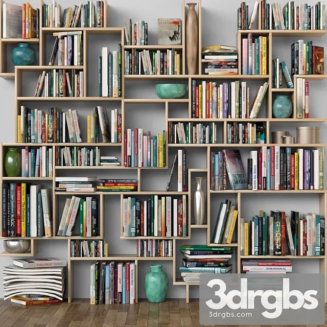 Decorative set Shelf with books. library 3D Model Free