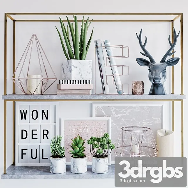 Decorative set Shelf with decor 3D Model Free