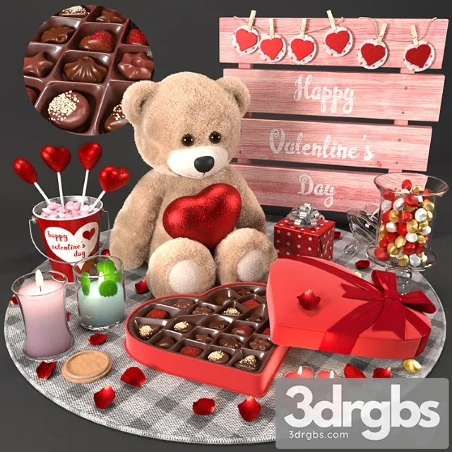 Decorative set Valentine set 3D Model Free