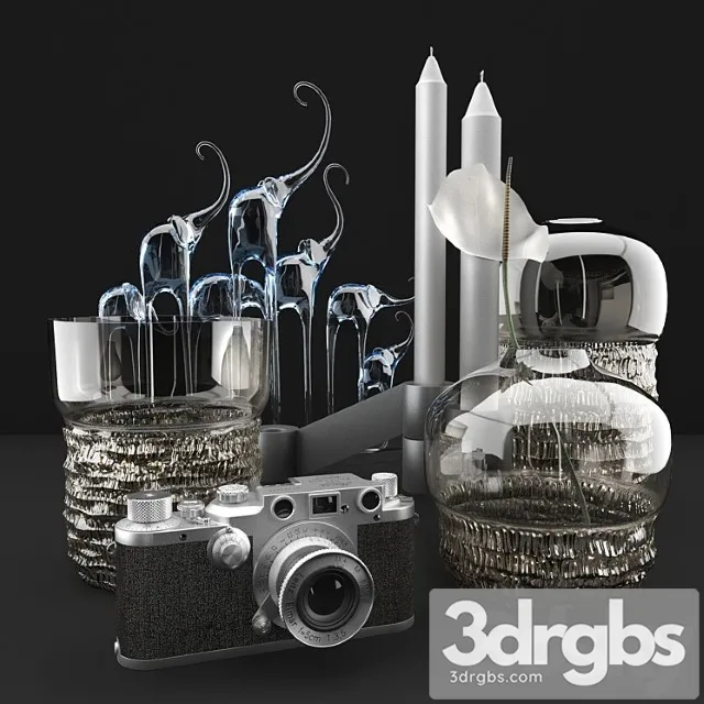 Decorative set Vases and camera leica 3D Model Free