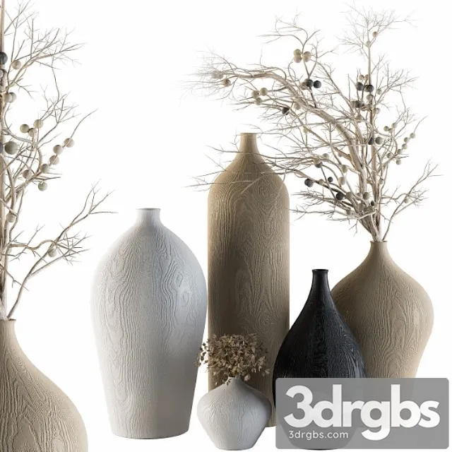 Decorative set vases and dry branch – set 44 3D Model Download