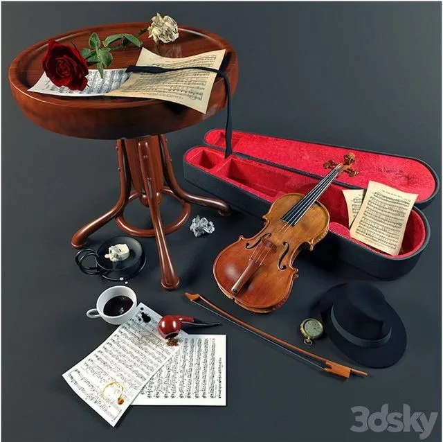 Decorative set violin 3D Model