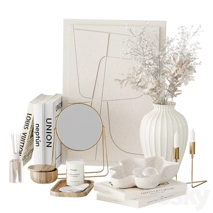 Decorative set with a bouquet of dried flowers 3D Model