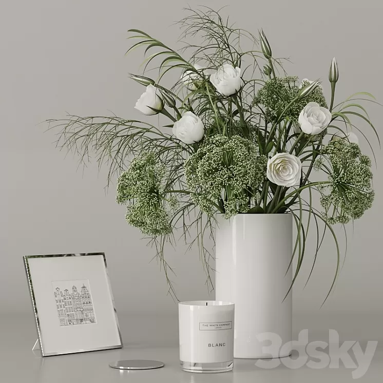 Decorative set with a green bouquet 3D Model