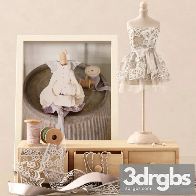 Decorative set with a mini mannequin 3D Model Free