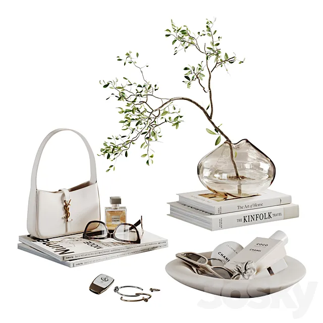 Decorative set with a small beige bag 3D Model