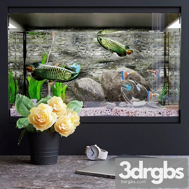 Decorative set with aquarium 3D Model Free