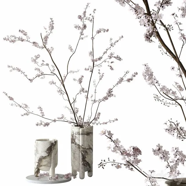 Decorative set with blossoming branches 3D Model