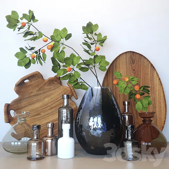 Decorative set with bottles 3D Model