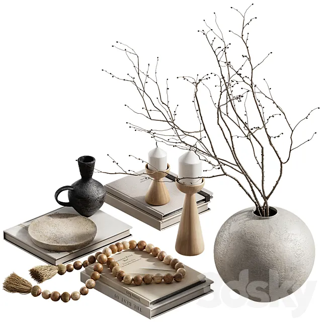 Decorative set with branches and beads 3D Model