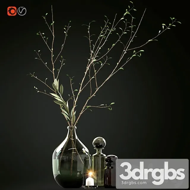 Decorative set with branches and glass bottles 3D Model Free