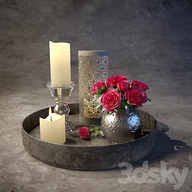 Decorative set with candles 3D Model
