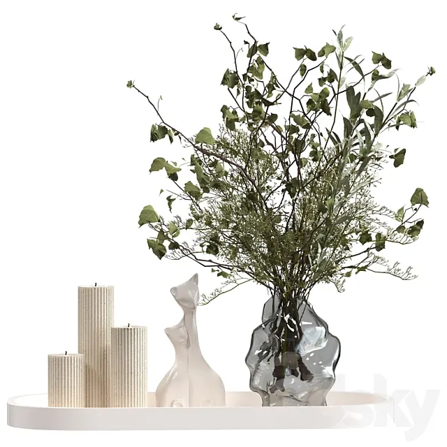 Decorative set with candles and a bouquet of branches 3D Model
