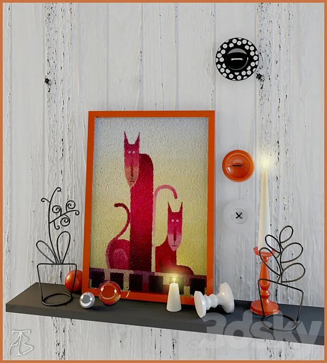 Decorative set with cats 3DModel