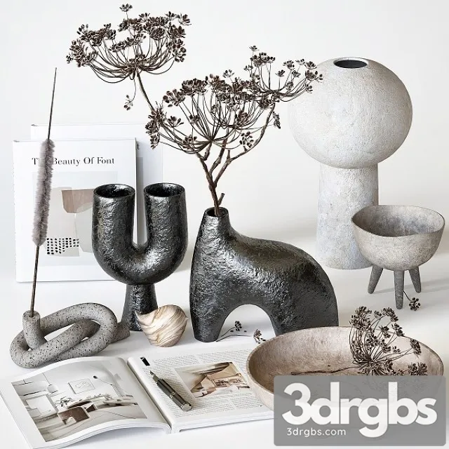 Decorative Set With Ceramic and Heracleum 09 3D Model Free