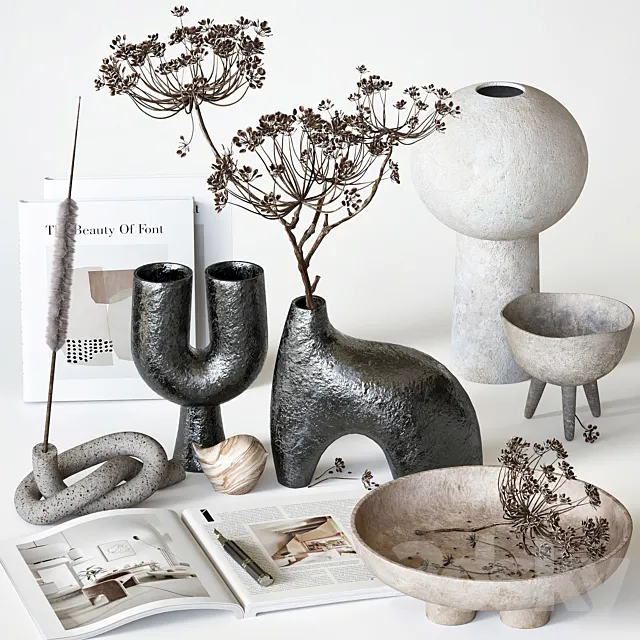 Decorative set with ceramic and heracleum 09 3D Model