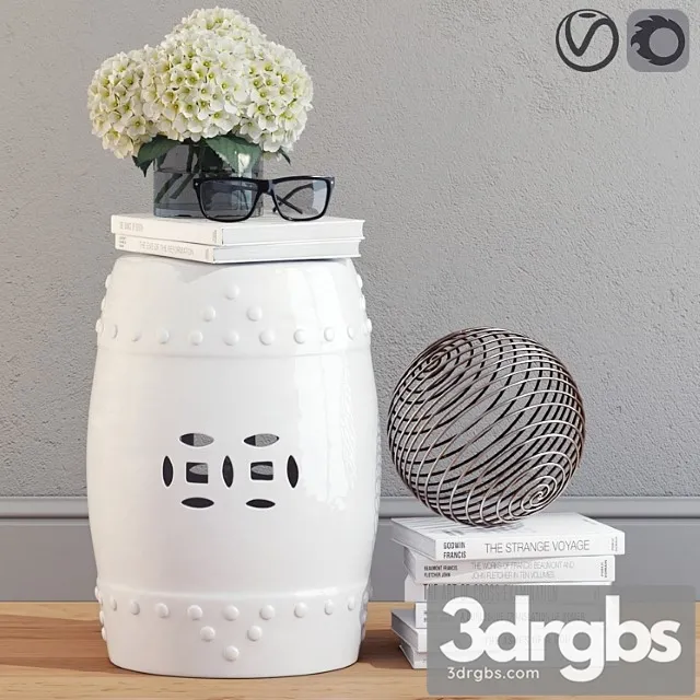 Decorative set with ceramic garden stool 3D Model Free