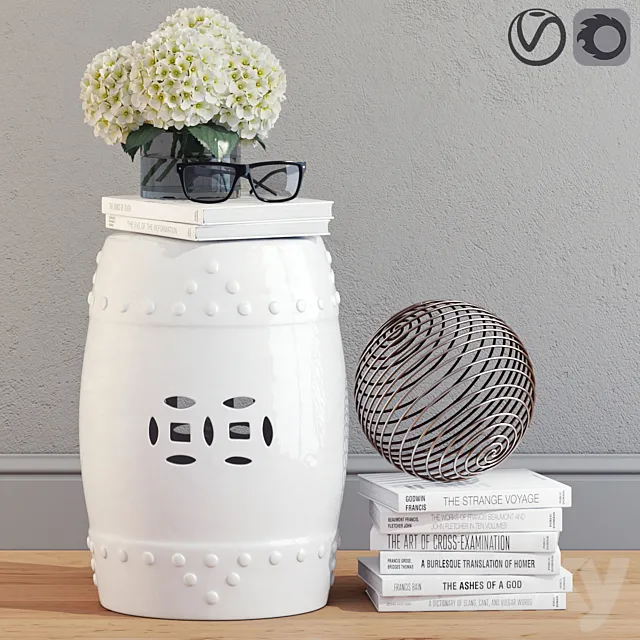 Decorative Set with Ceramic Garden Stool 3DModel