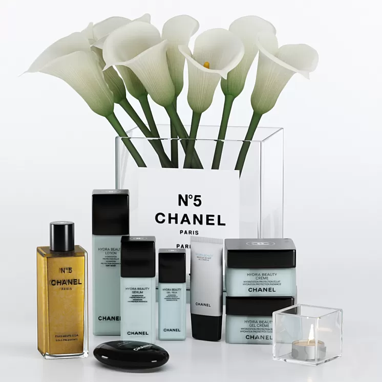 Decorative set with cosmetics and flowers 3D Model