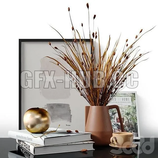Decorative set with dried Bell Grass and Splinter Grass 3D Model