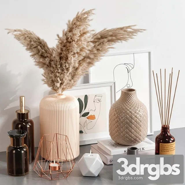 Decorative Set With Dried Flowers 02 3D Model Free