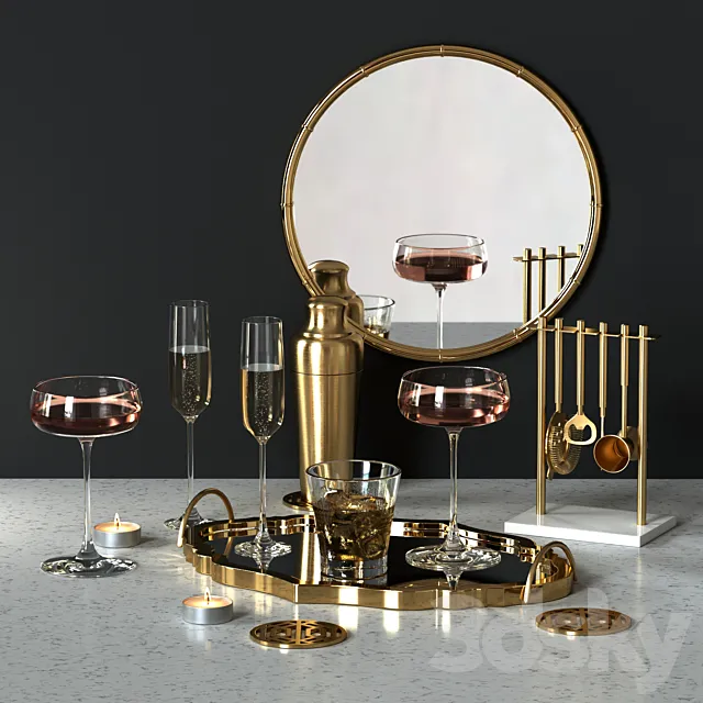 Decorative set with drinks and appliances 3DModel
