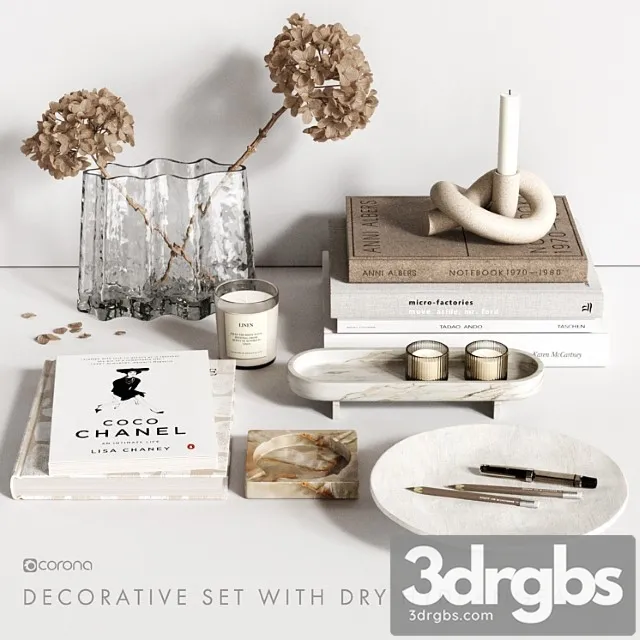 Decorative Set With Dry Hydrangea 3D Model Free
