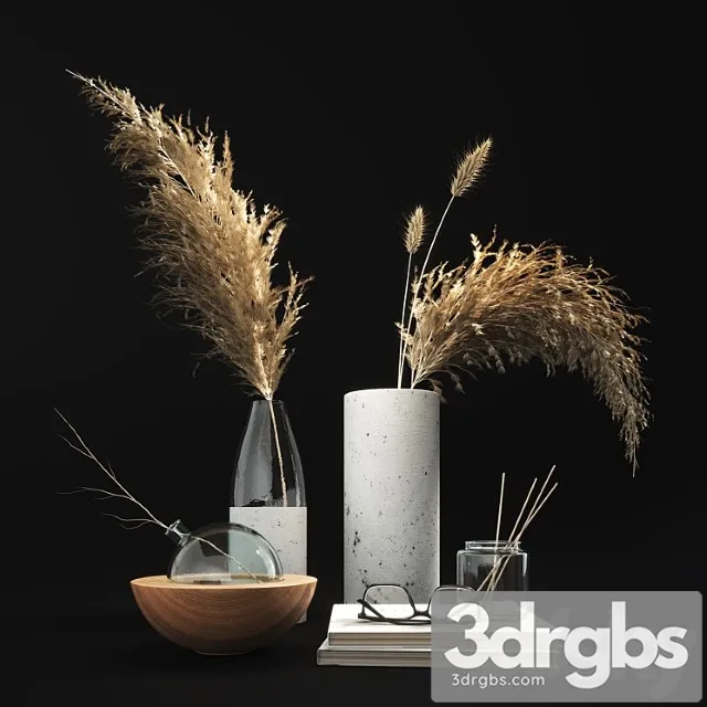 Decorative set with dry plants 01 3D Model Free