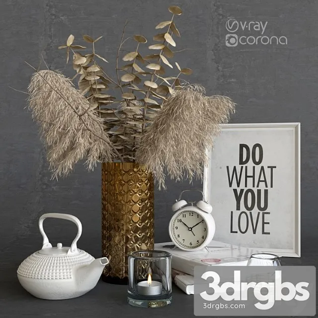 Decorative Set With Dry Plants Light Decor 3D Model Free