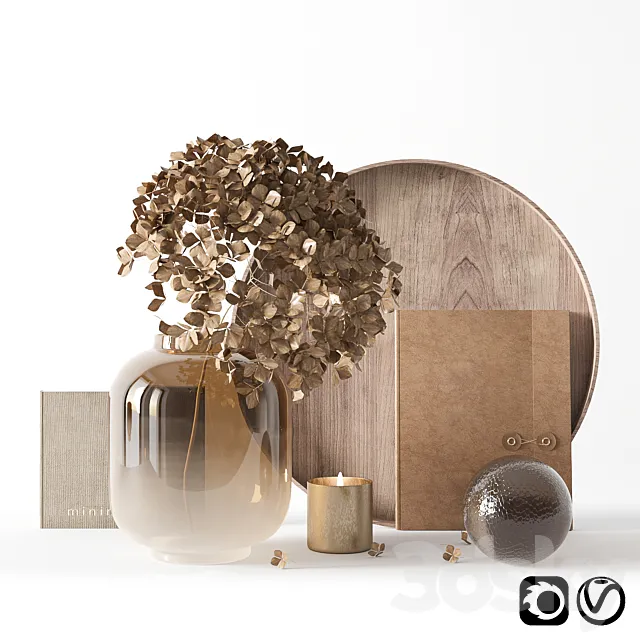 Decorative set with dryed hydrangea 3D Model