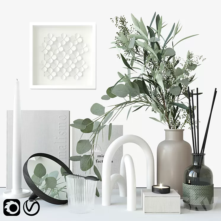 Decorative set with eucalyptus 3D Model