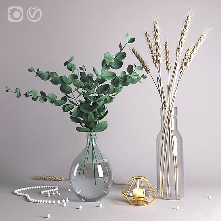 Decorative set with eucalyptus 3D Model