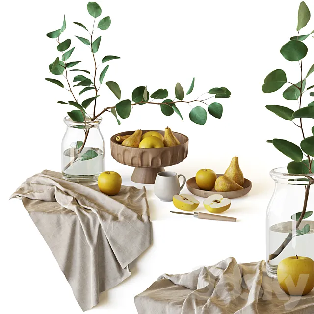 Decorative set with fruits and eucalyptus branch 3D Model