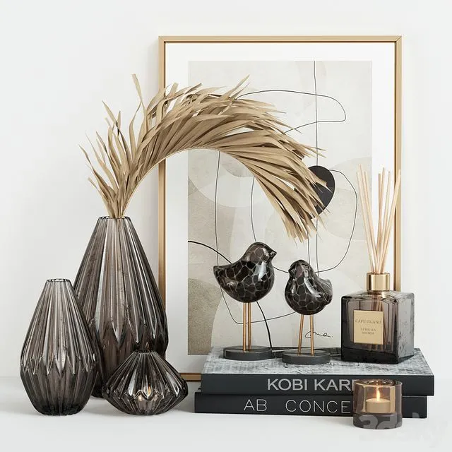 Decorative Set with Glass Birds 3D Model