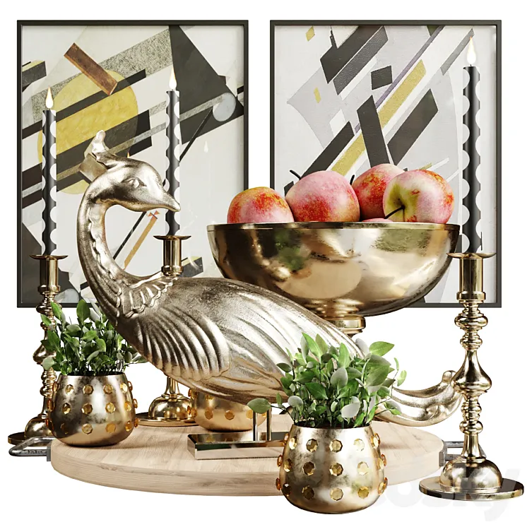 Decorative set with golden peacock 3D Model Free