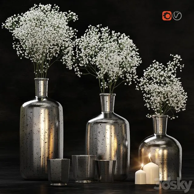 Decorative set with gypsophila flower and candles Free Download