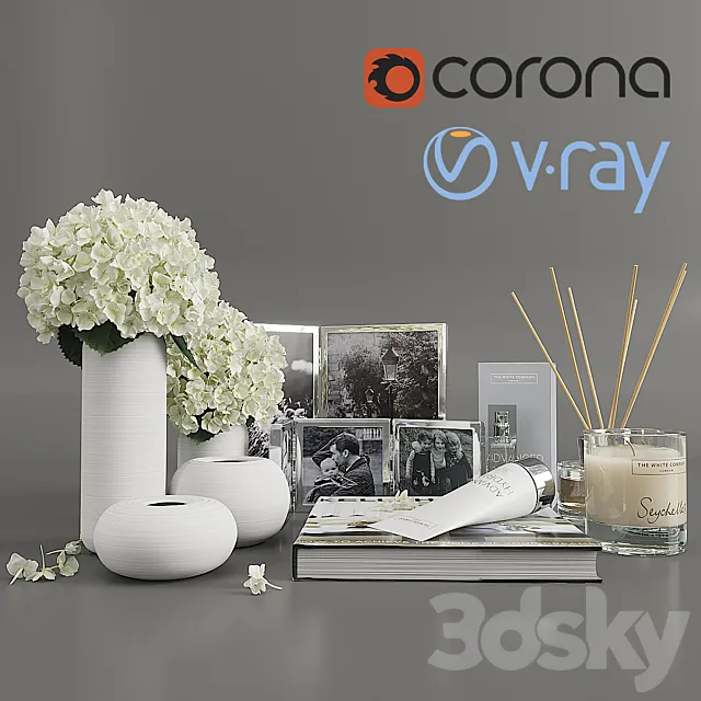 Decorative set with hydrangea 3D Model