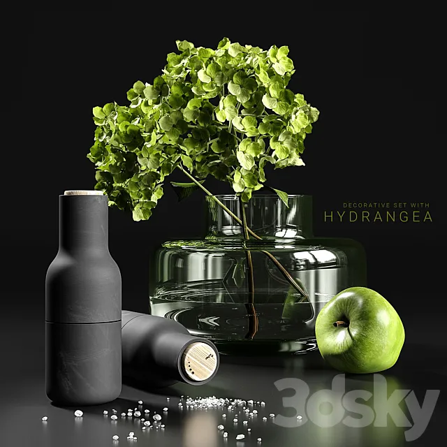 Decorative set with hydrangea 3DModel