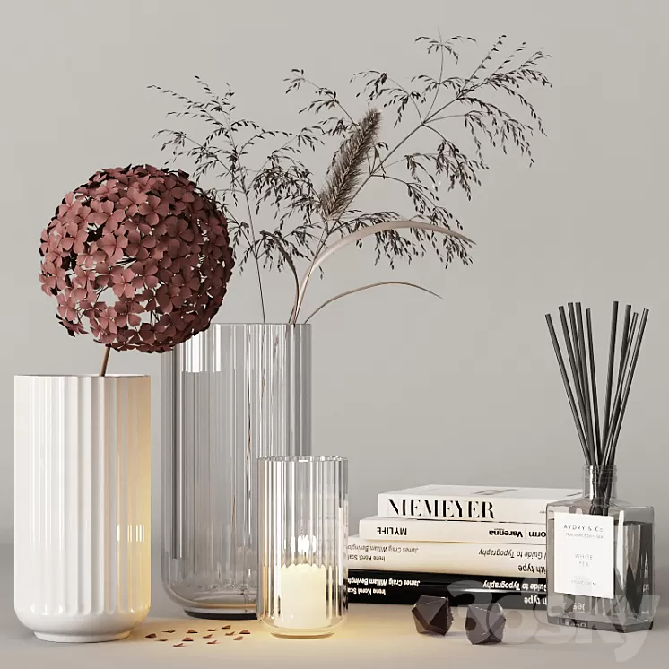 decorative set with hydrangea and field plants 08 3D Model