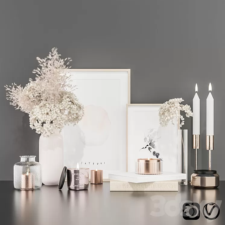 Decorative set with hydrangea and pampas grass 3D Model