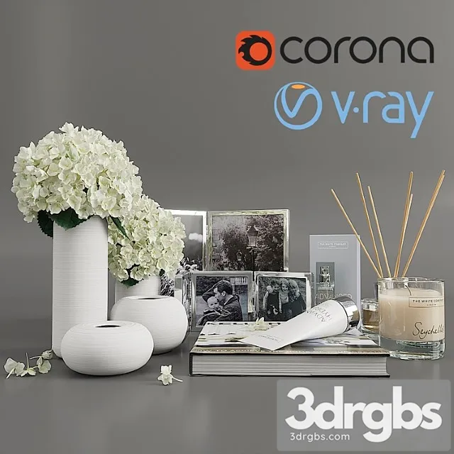 Decorative set with hydrangea_3 3D Model Download