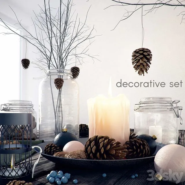 Decorative set with jars and candles 3D Model