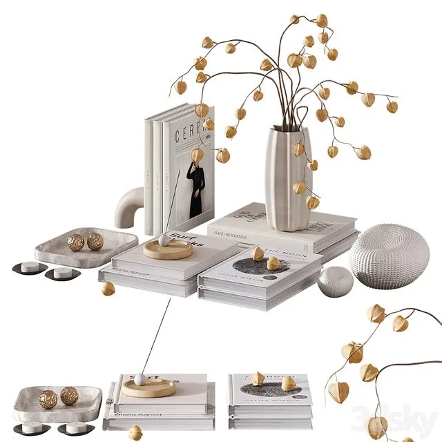 Decorative Set with Lantern Faux Bouquet 3D Model