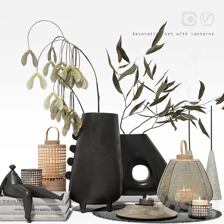 Decorative set with lanterns 3D Model