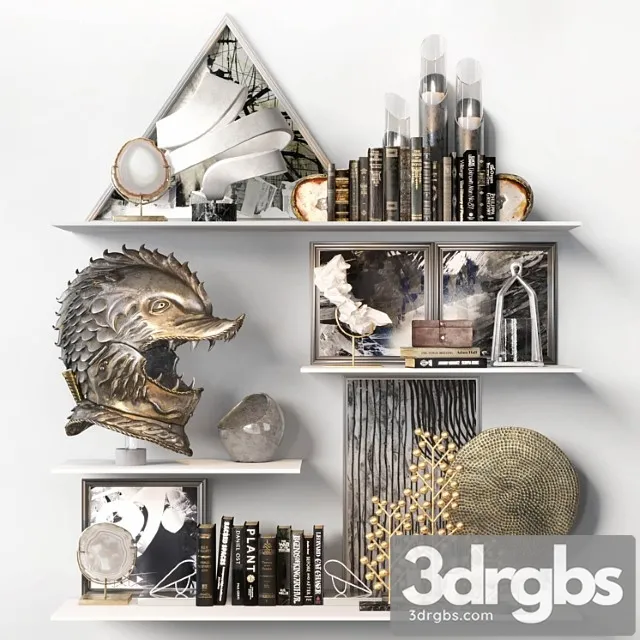 Decorative set with medieval dragon helmet 3D Model Download